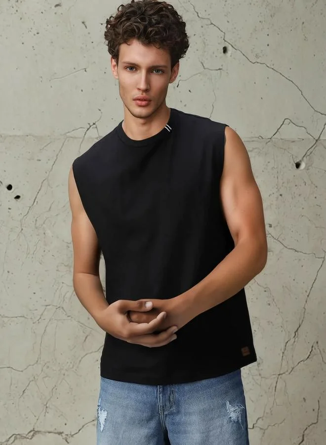 هاي ستار تيشيرت رجالي قطن بدون أكمام بقصة مريحة