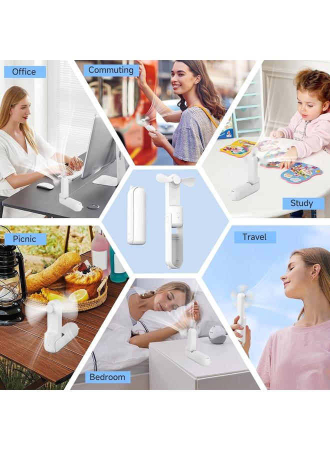 إسكدنيا 2PCS Handheld Mini Fan, Portable Foldable Fan with Power Bank, USB Rechargeable Small Pocket Fan, Battery Operated Personal Fan - Image 4