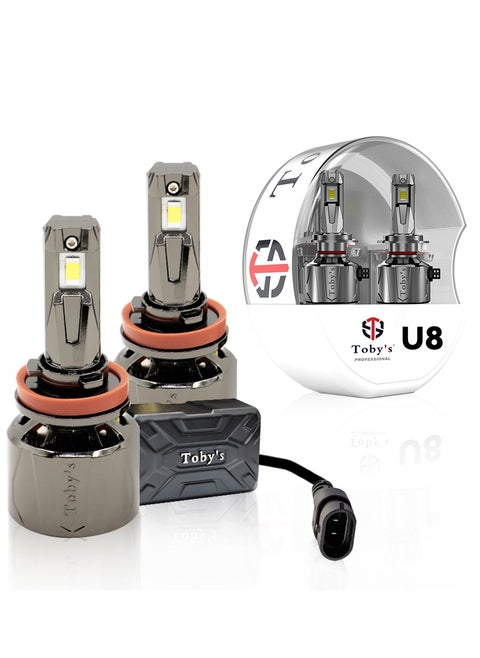 Toby's New Launch 2024 Upgraded U8-H1 LED Headlight with 150W/Pair Power 15000LM/Pair Lumens, Color Temperature 6500K Plug and Play, Non-Polarity, Fog Headlight