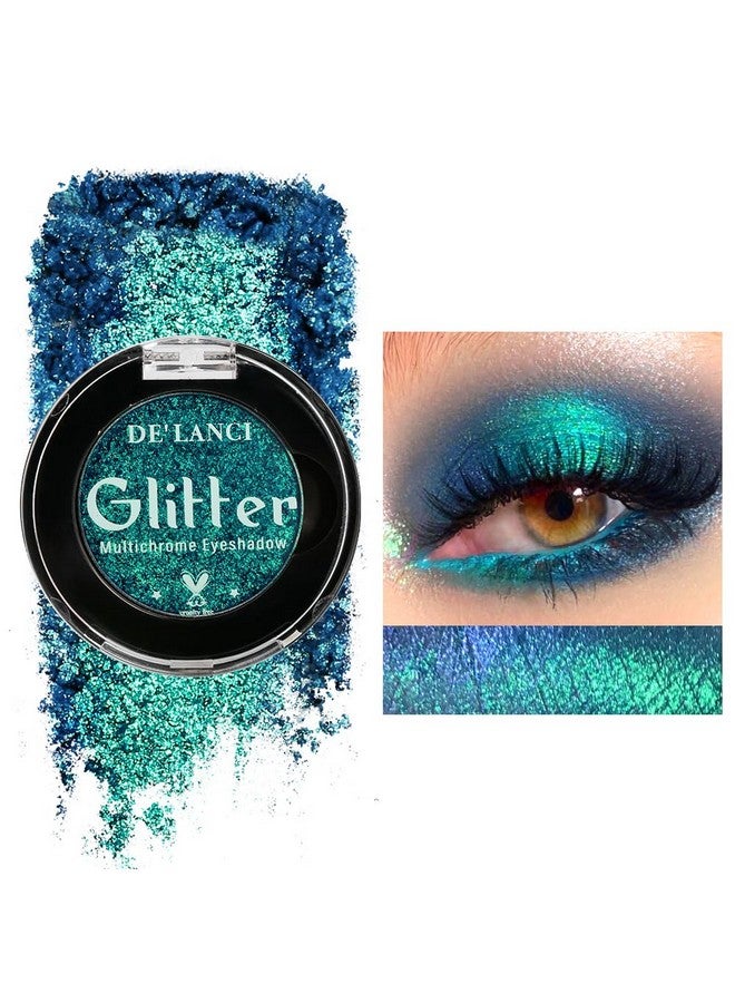 DE'LANCI Peacock Green Glitter Eyeshadow Single, Duo Chrome Green Eye Shadow Palette Metallic Shimmery, Intense Color, Sparkly Emerald Green Multichrome Eyeshadow For Blue Green Eyes Makeup - Image 2