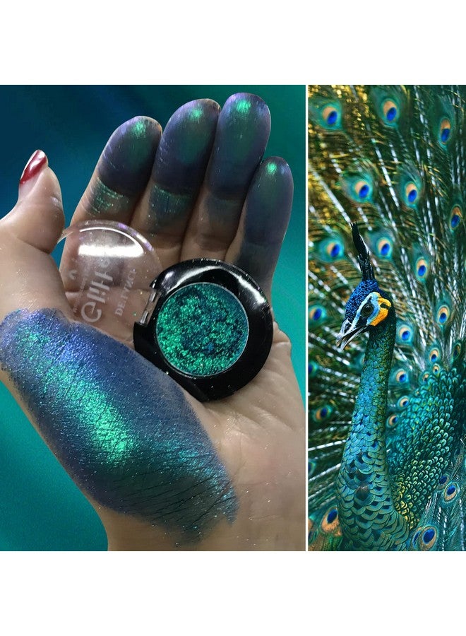 DE'LANCI Peacock Green Glitter Eyeshadow Single, Duo Chrome Green Eye Shadow Palette Metallic Shimmery, Intense Color, Sparkly Emerald Green Multichrome Eyeshadow For Blue Green Eyes Makeup - Image 5