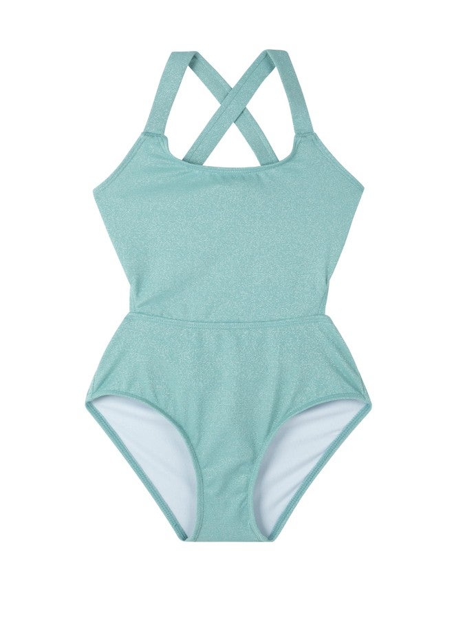 Gottex Kids Sparkles Cut Out Cross Strap One Piece Swimsuit Chlorine Fade Resistant and Built-in UPF UV 50+ Protection Turquoise - Image 1