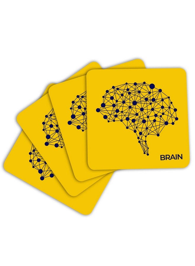 ASHVAH Brain Print/Typography Tea/Coffee Mug/Designer Handmade Wooden Coaster Set for Home Kitchen, Office Desk - Set of 4 - Square: 10cm Dno. 55 - Image 3