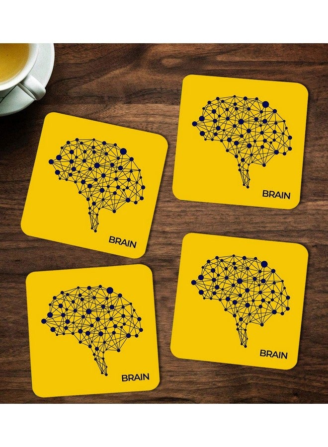 ASHVAH Brain Print/Typography Tea/Coffee Mug/Designer Handmade Wooden Coaster Set for Home Kitchen, Office Desk - Set of 4 - Square: 10cm Dno. 55 - Image 1