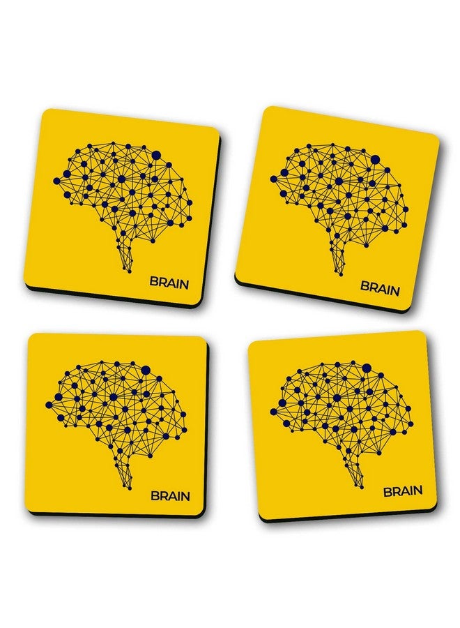 ASHVAH Brain Print/Typography Tea/Coffee Mug/Designer Handmade Wooden Coaster Set for Home Kitchen, Office Desk - Set of 4 - Square: 10cm Dno. 55 - Image 2