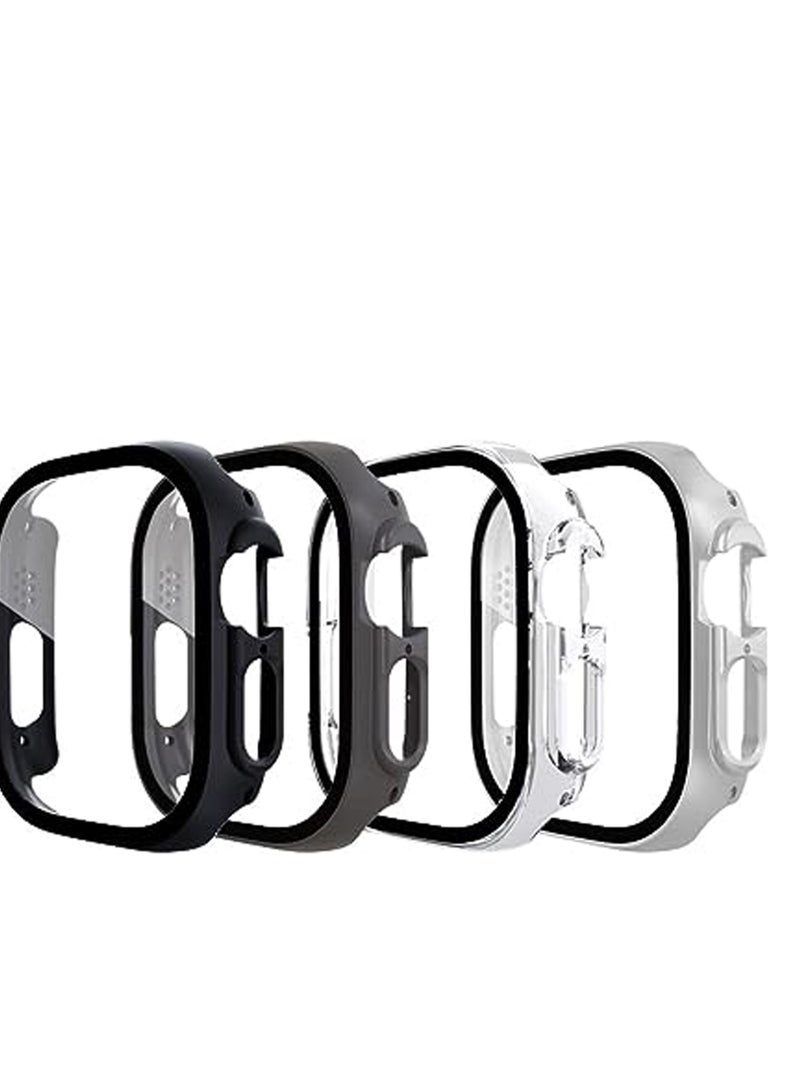 For Apple Watch Ultra 49mm Screen Protector and Case, Anti-Fog Tempered Glass Protector and Hard PC Bumper, Apple Watch Ultra 49mm Face Shield 4 sets (Black/Gray/Silver/Transparent) - Image 1