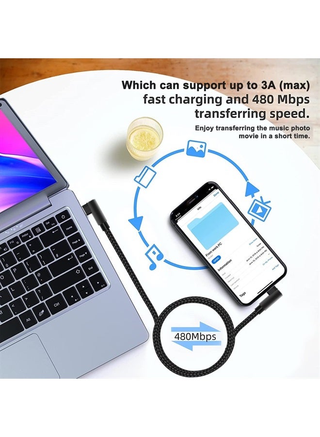 Osecet كابل USB C إلى Lightning بطول 3 أقدام معتمد من MFi عبوة 3 قطع بزاوية 90 درجة شاحن آيفون مع حبل نايلون مضفر - Image 3