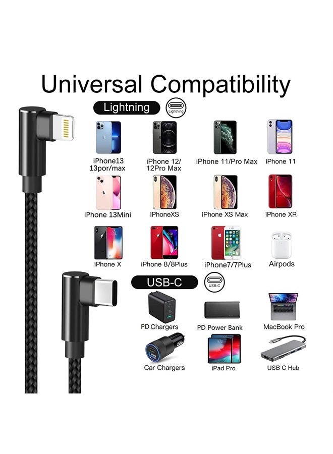 Osecet كابل USB C إلى Lightning بطول 3 أقدام معتمد من MFi عبوة 3 قطع بزاوية 90 درجة شاحن آيفون مع حبل نايلون مضفر - Image 5