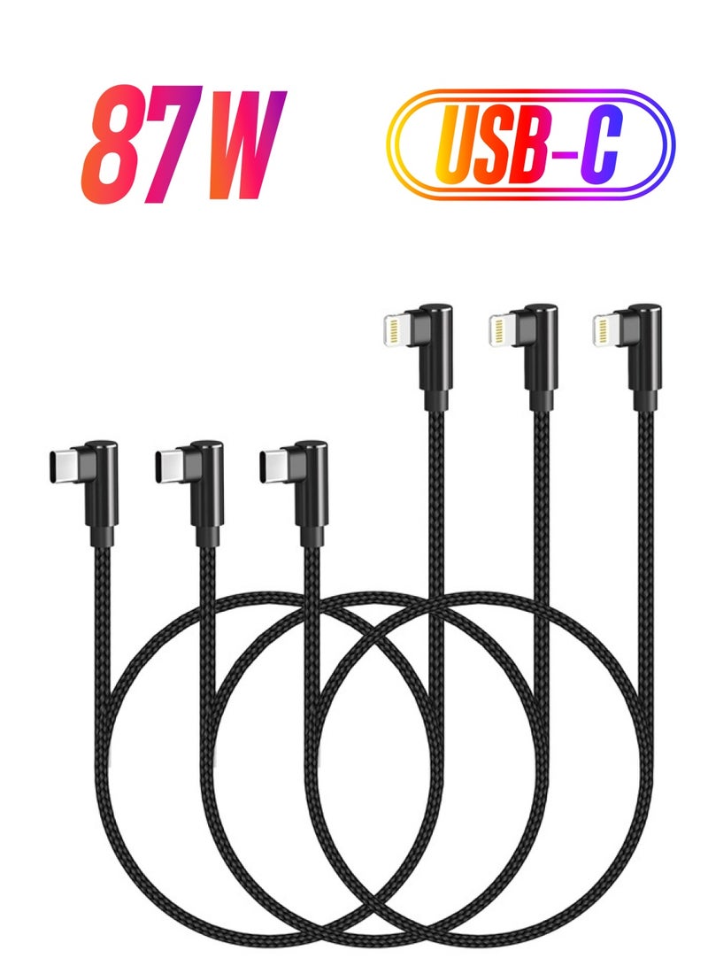 Osecet كابل USB C إلى Lightning بطول 3 أقدام معتمد من MFi عبوة 3 قطع بزاوية 90 درجة شاحن آيفون مع حبل نايلون مضفر - Image 1