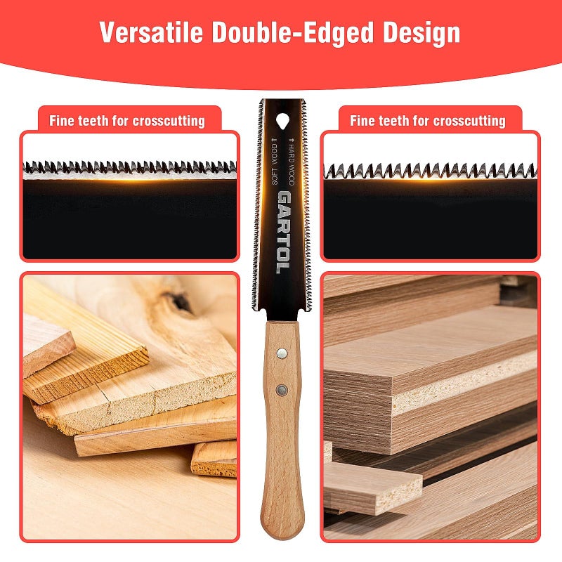 GARTOL Hand Saw for Wood Cutting, 2-Piece Japanese Pull Saw with 6-Inch Flush Cut & Double-Edged SK5 Flexible Blade & Wooden Handle, Precision Woodworking Tools for DIY, Crafting, Carpentry, Trim Work - Image 4