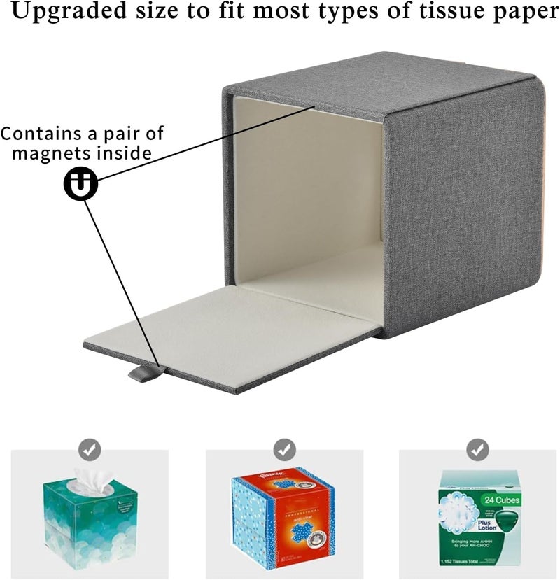 RHCSZ Linen Square Tissue Box Holder Cube Tissue Box Cover－Rosegold Leather Recorate,Napkin Holder Case Dispenser, Tissue Holders with Magnetic Bottom for Home Office Car Hotel Restaurant,Grey - Image 5