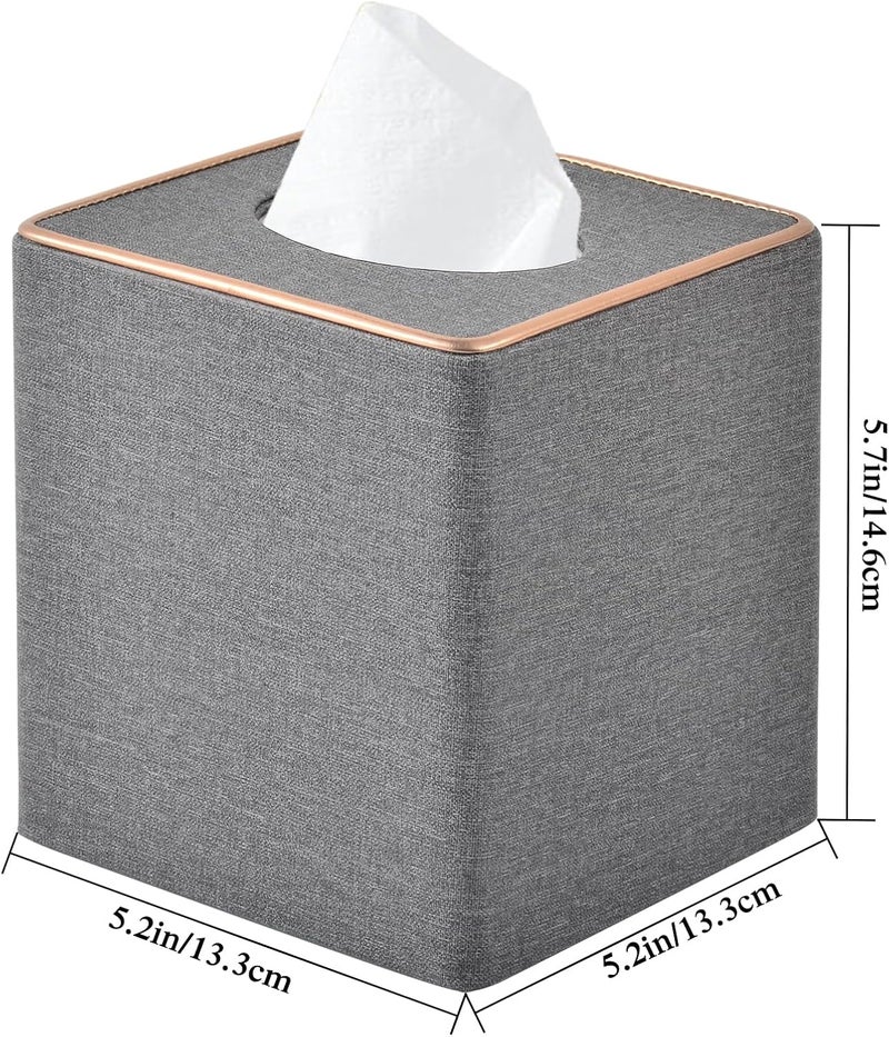 RHCSZ Linen Square Tissue Box Holder Cube Tissue Box Cover－Rosegold Leather Recorate,Napkin Holder Case Dispenser, Tissue Holders with Magnetic Bottom for Home Office Car Hotel Restaurant,Grey - Image 4