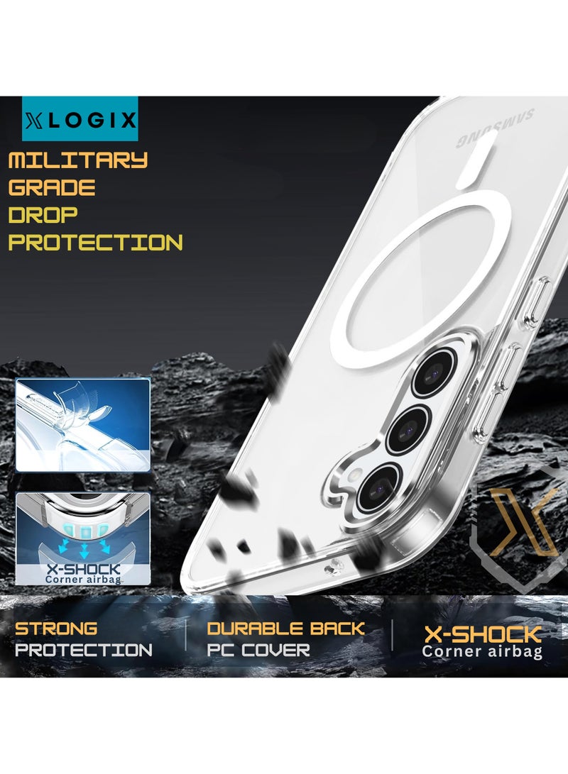 XLogiX for Samsung Galaxy S25 Clear Case with MagSafe – Ultra Slim, Shockproof, Crystal Clear Protection, Strong Magnetic Case Compatible with MagSafe (Clear).