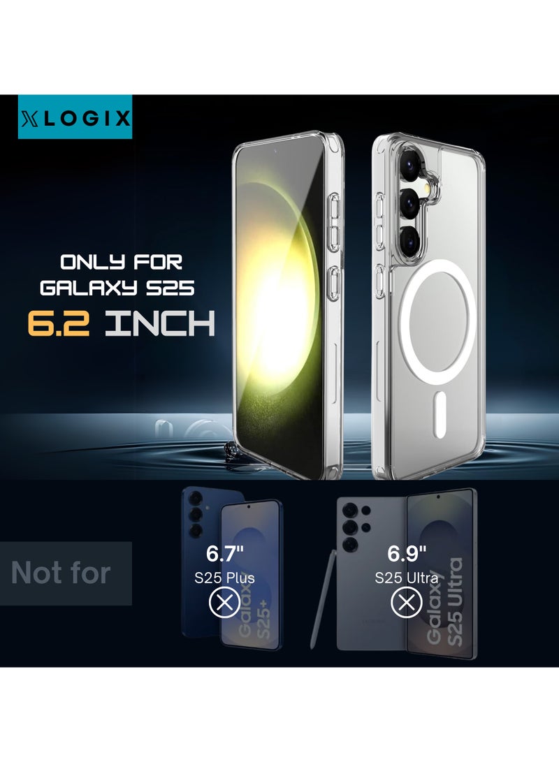 XLogiX for Samsung Galaxy S25 Clear Case with MagSafe – Ultra Slim, Shockproof, Crystal Clear Protection, Strong Magnetic Case Compatible with MagSafe (Clear).