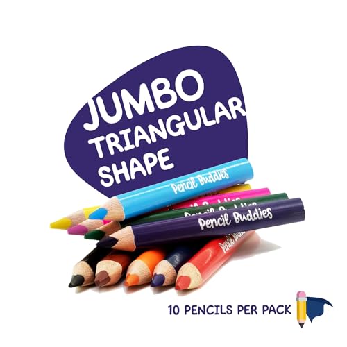 Pencil Buddies Color Pencils Set For Kids (2 Sets) - Short Fat Triangle Pencils for Kids Ages 2-7 - Jumbo Pencils for Preschoolers, Kindergarten, Toddlers, Beginners - Triangular Colored Pencils Sets With Sharpeners - Image 5