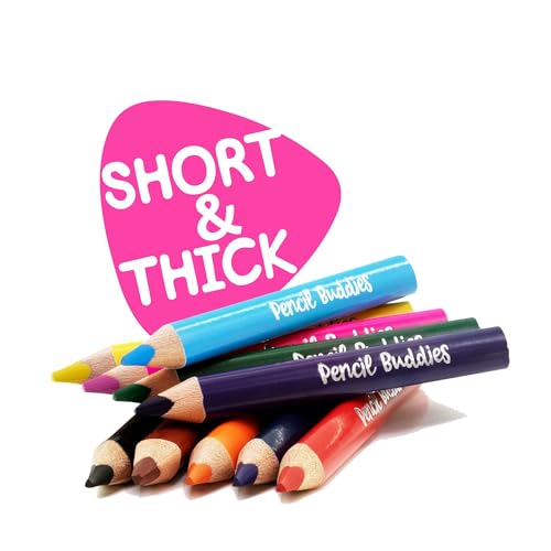 Pencil Buddies Color Pencils Set For Kids (2 Sets) - Short Fat Triangle Pencils for Kids Ages 2-7 - Jumbo Pencils for Preschoolers, Kindergarten, Toddlers, Beginners - Triangular Colored Pencils Sets With Sharpeners - Image 2