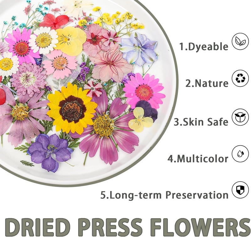 Gvhntk 200Pcs Dried Pressed Flowers Resin Mould Real Flowers Natural Dry Leaves Bulk Mixed Colorful Herbs Kit with Tweezers for Scrapbooking DIY Candle Jewelry Crafts Making Nails Decoration(Multicolor) - Image 4