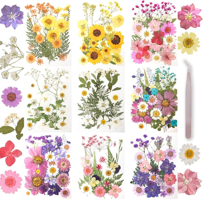 Gvhntk 200Pcs Dried Pressed Flowers Resin Mould Real Flowers Natural Dry Leaves Bulk Mixed Colorful Herbs Kit with Tweezers for Scrapbooking DIY Candle Jewelry Crafts Making Nails Decoration(Multicolor) - Image 1
