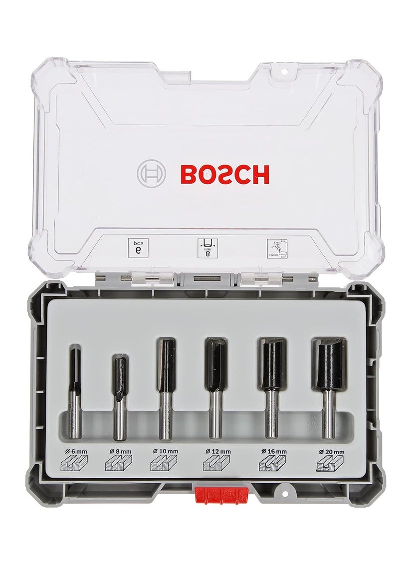 BOSCH Bosch Router Bit Set Straight Bits 8 mm Shank With Euro Hole DIN EN847 for Fine Cuts on Wood 6Pieces  - Image 2