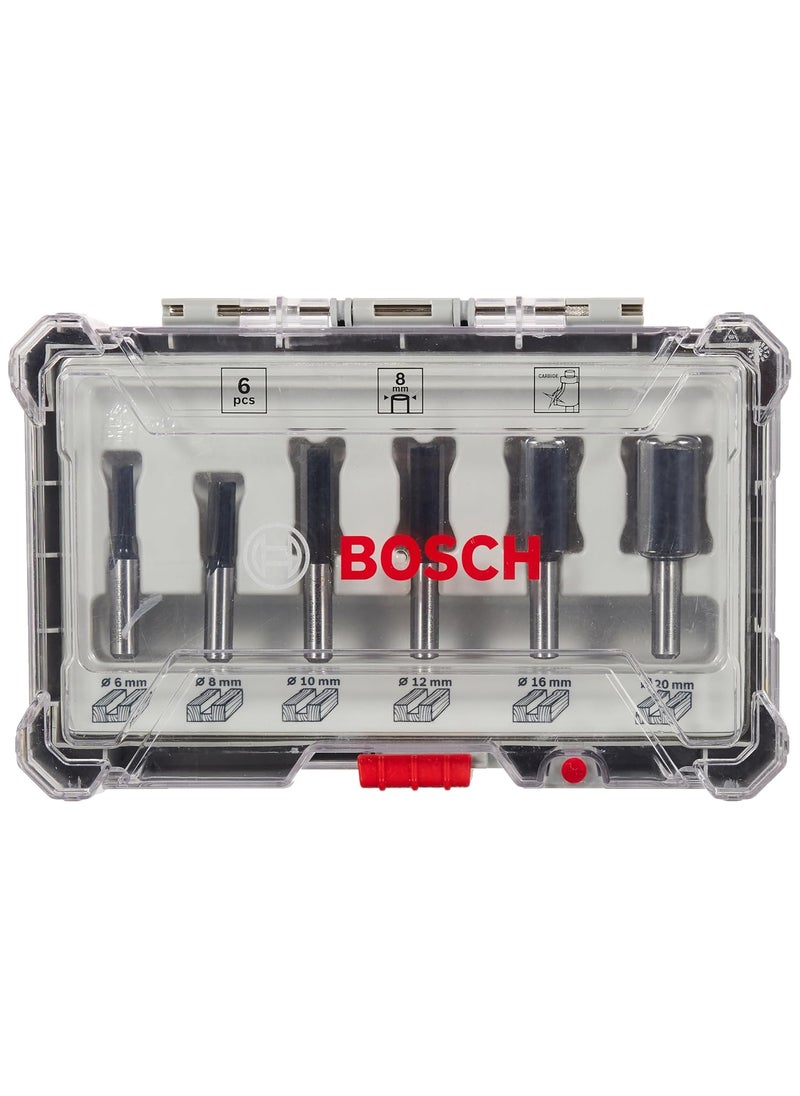 BOSCH Bosch Router Bit Set Straight Bits 8 mm Shank With Euro Hole DIN EN847 for Fine Cuts on Wood 6Pieces  - Image 1