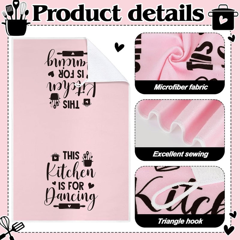 Bencailor 4 Pcs Pink Kitchen Towels Happiness Dish Towels Heart of the Home Quote Decorative Hand Tea Dishcloths with Hanging Loop for Home Housewarming Gift Funny Kitchen Decor Accessories - Image 5