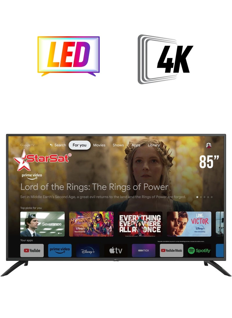ستارسات ستارسات 85 بوصة 4K التلفزيون الذكي بتقنية LED فائقة الوضوح مع Google TV وتقنية Dolby Vision HDR باللون الأسود  - Image 1