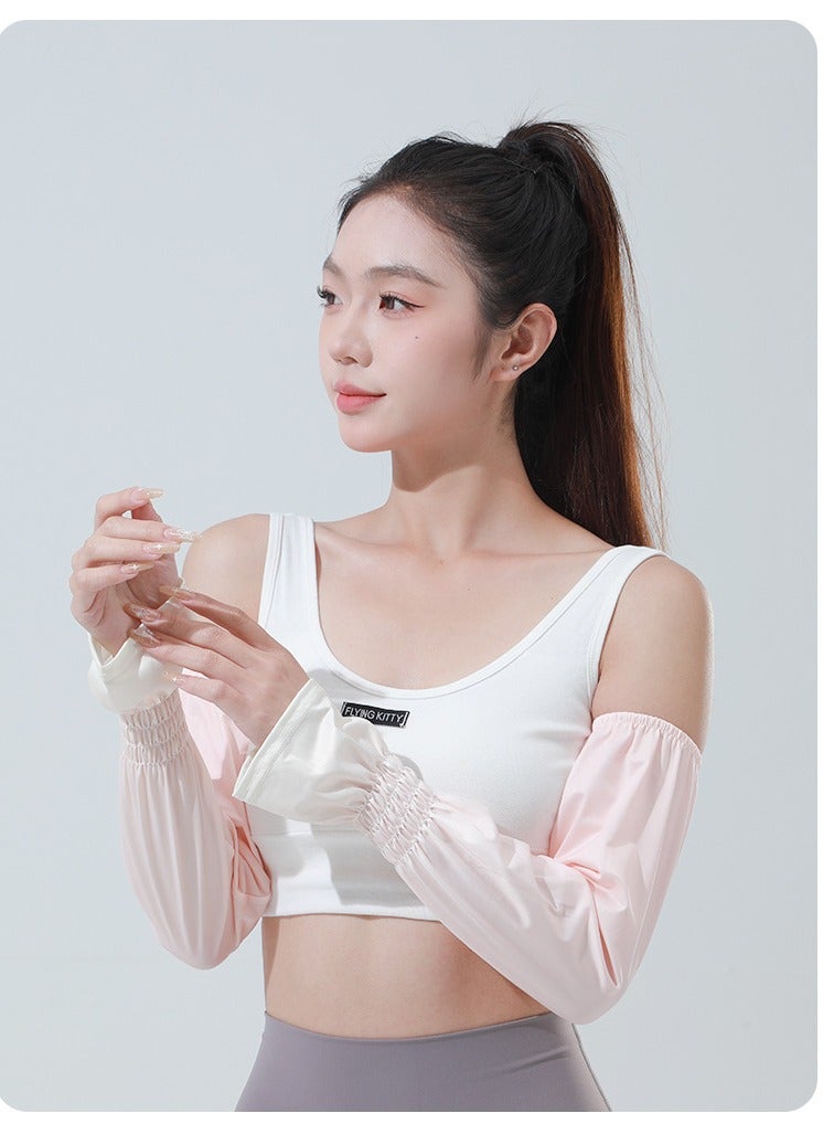 Generic Women's Gradient Color Ice Silk Sunscreen Arm Sleeves – Thin & Loose Fit, UV Protection for Driving, Outdoor Activities | Summer Cooling Long Pink Cover  - Image 4