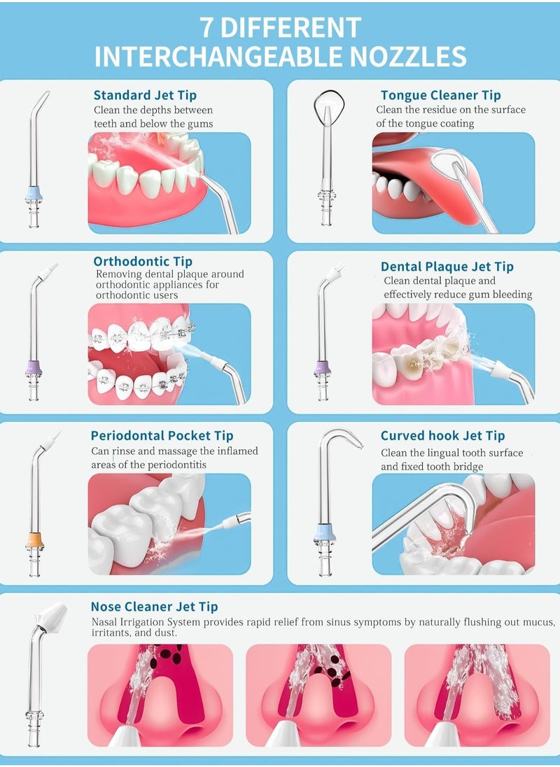PENG GENERAL Portable Dental Water Flosser Oral Irrigator 7 Nozzles White 300ml  - Image 2