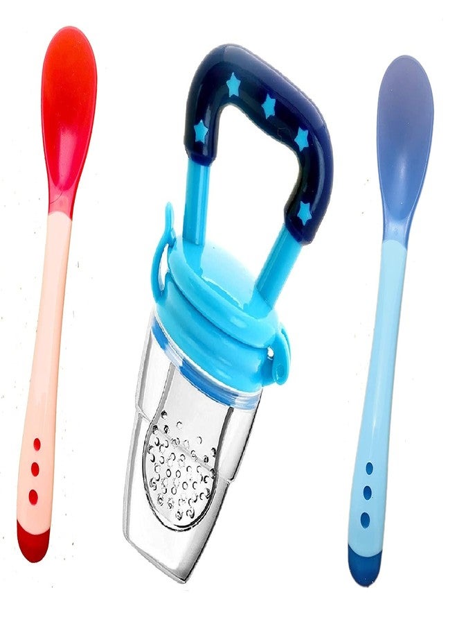 Lappu Baby Fruit Nibbler and Food Feeder for 6 to 12 Months Baby BPA Free with Baby 2 Pcs Hot Sensitive Spoon (Combo Saver) (Multi6) - Image 1