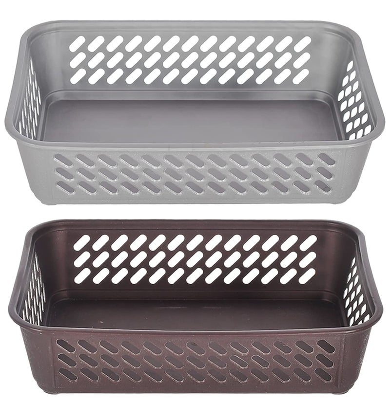 Kuber Industries Kuber Industries Multipurposes Super Tidy Plastic Basket, Organizer For Kitchen, Countertops, Cabinets, Bathrooms- Pack of 2 (Grey & Brown) -46KM0582  - Image 1
