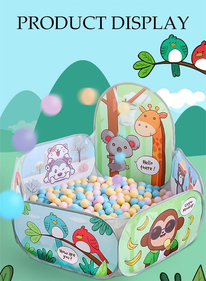 DUNISO خيمة سياج حوض كرات المحيط للأطفال، حوض لعب قابل للطي، بيت لعبة كرات المحيط برسوم كرتونية، مع سلة، 50 كرة وحقيبة تخزين، متينة وقوية، مناسبة للأطفال من عمر 3 سنوات وما فوق - Image 3