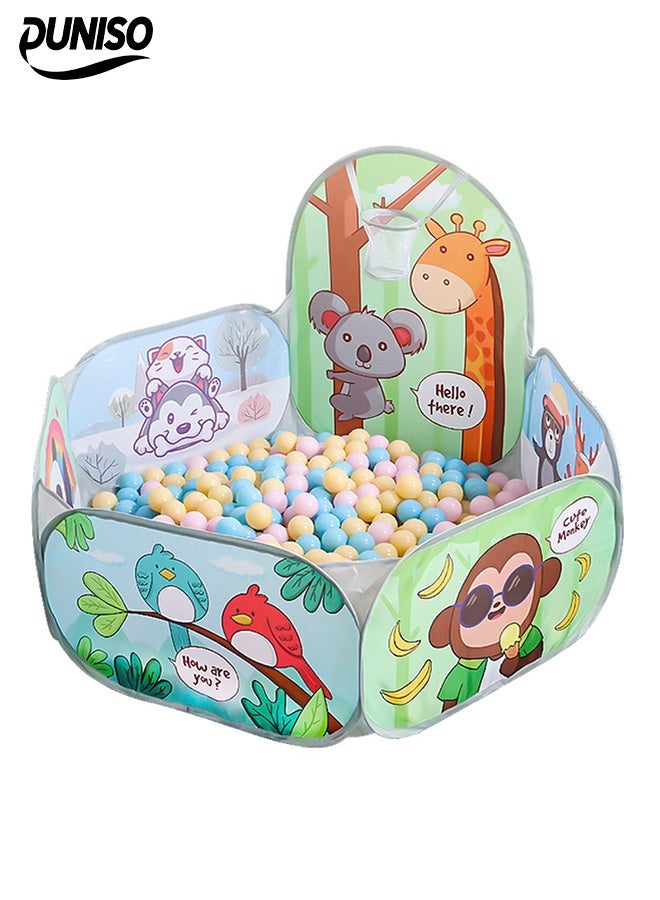 DUNISO خيمة سياج حوض كرات المحيط للأطفال، حوض لعب قابل للطي، بيت لعبة كرات المحيط برسوم كرتونية، مع سلة، 50 كرة وحقيبة تخزين، متينة وقوية، مناسبة للأطفال من عمر 3 سنوات وما فوق - Image 1