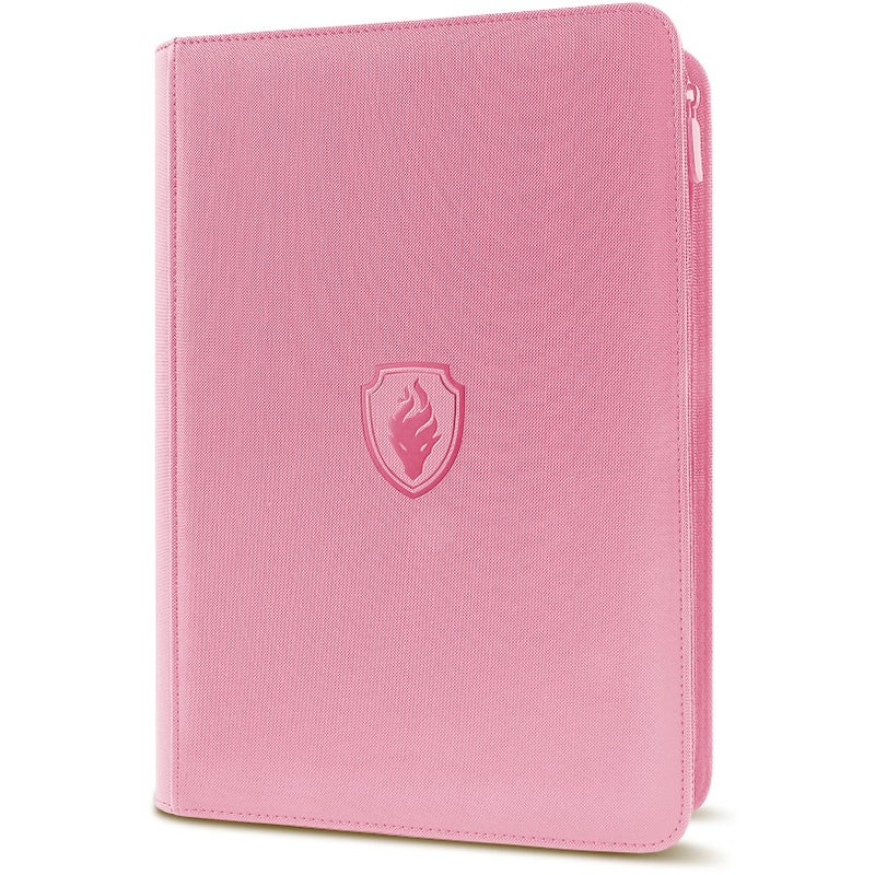 Fabmaker Premium Zip Card Binder, Fabmaker 9 Pocket Trading Card Binder, PU Cover Zipper Card Collection Album, Sturdy 360 Side-Loading Card Folder Holder for Game & Sports Cards, Pink - Image 1