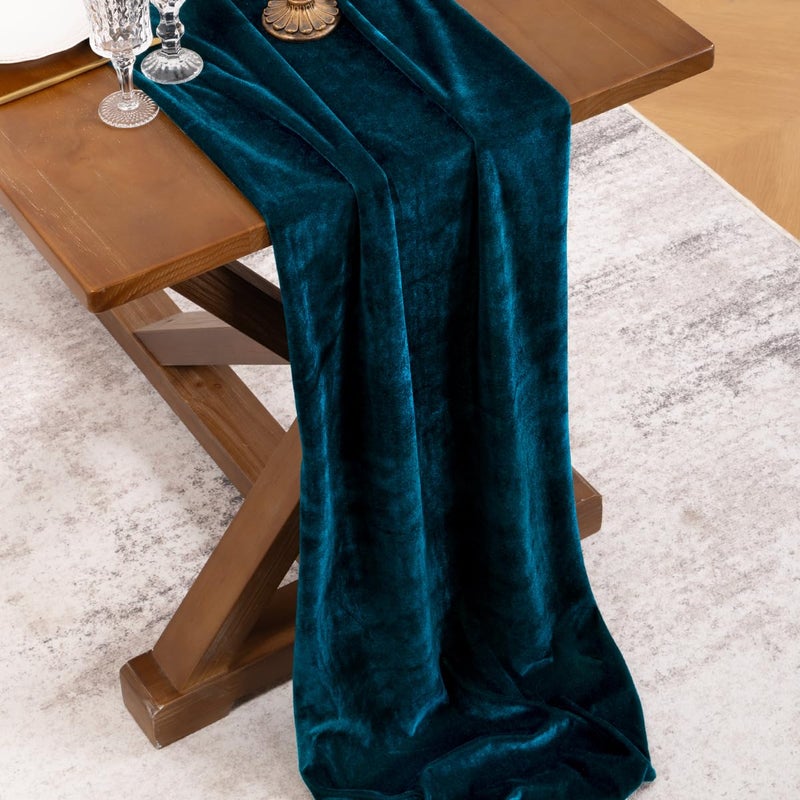 Socomi Peacock Velvet Valentine's Day Table Runner Cloth Decor 20 x 120 Inches 10ft Fabric Luxurious Thanksgiving Wedding Runner for New Year Bridal Shower - Image 3