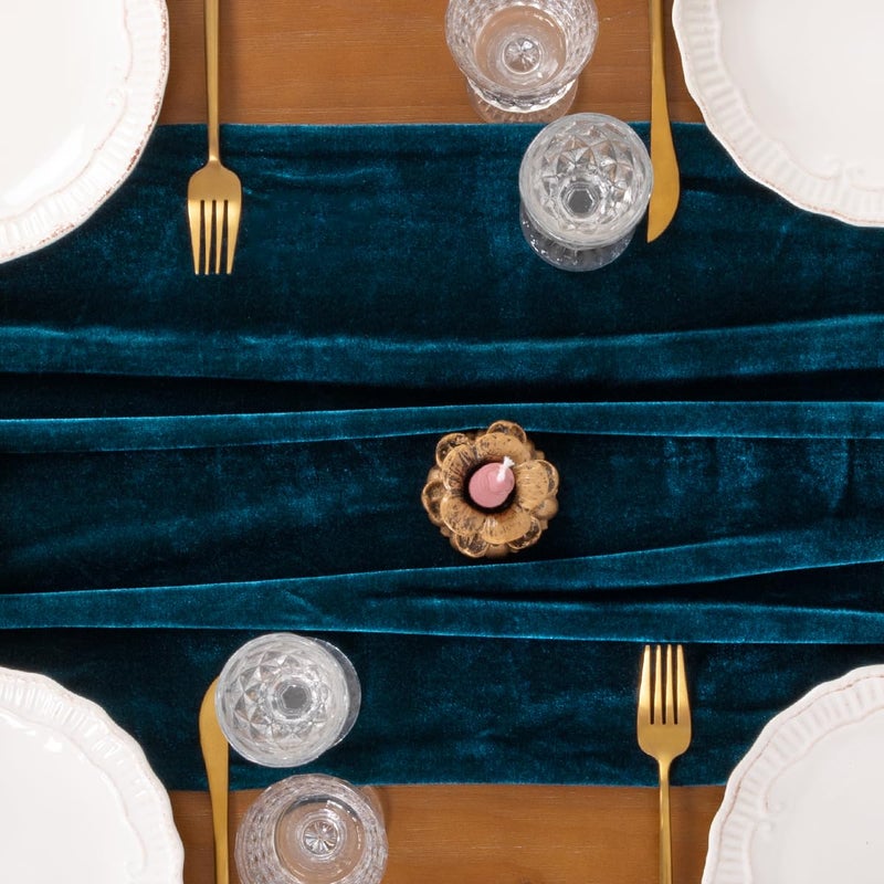 Socomi Peacock Velvet Valentine's Day Table Runner Cloth Decor 20 x 120 Inches 10ft Fabric Luxurious Thanksgiving Wedding Runner for New Year Bridal Shower - Image 5