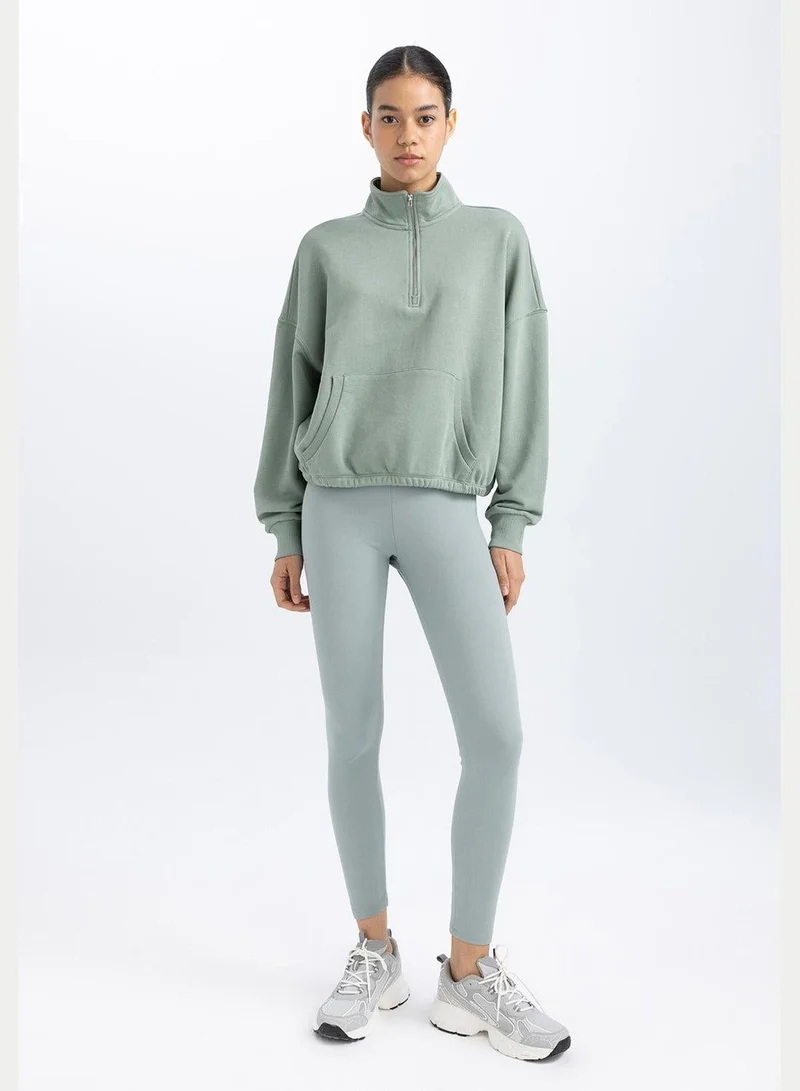 DeFacto Defactofit Cropped Stand Collar Sports Sweatshirt