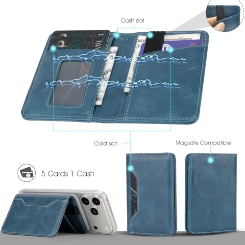 ASAPDOS For MagSafe Wallet,Magnetic Card Holder RFID Blocking Wallet with 5 Card Slots & Cash Pocket For iPhone 17/16/ 15/14/ 13/12/ Pro/Max/Plus/Air Blue - Image 2