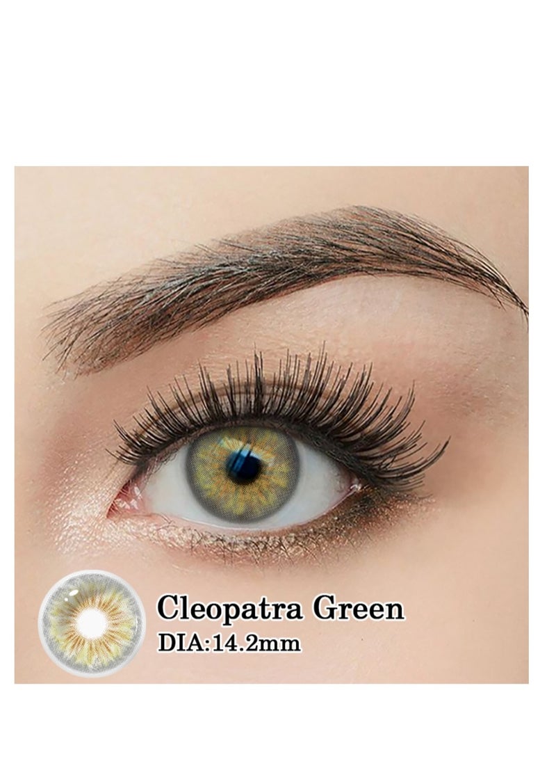عين كي اس اس عدسات لاصقة تجميلية سنوية كليوباترا خضراء ملونة للجنسين، مجموعة تكبير مع علبة - Image 1