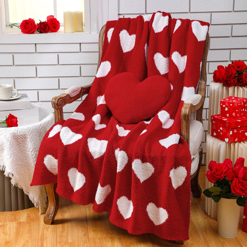 FuWeave Valentine's Day Throw Blankets Pillow Gifts Set Valentines Gift Include Double Sided Flannel Blanket 50 x 60 Inch and Plush Throw Pillows Cushion for Couch Sofa Bed Decorations - Image 5