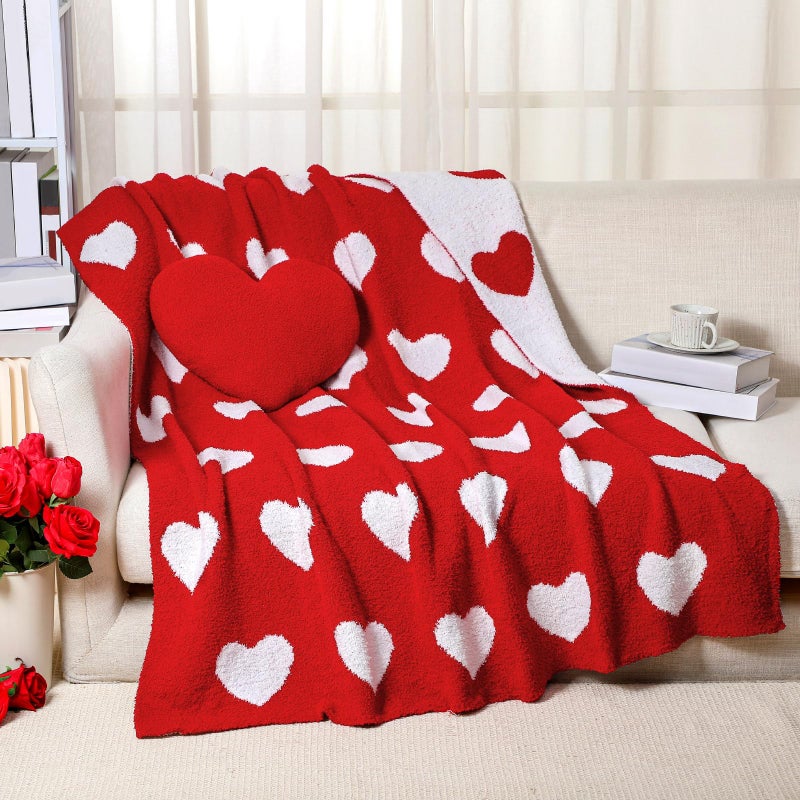 FuWeave Valentine's Day Throw Blankets Pillow Gifts Set Valentines Gift Include Double Sided Flannel Blanket 50 x 60 Inch and Plush Throw Pillows Cushion for Couch Sofa Bed Decorations - Image 1