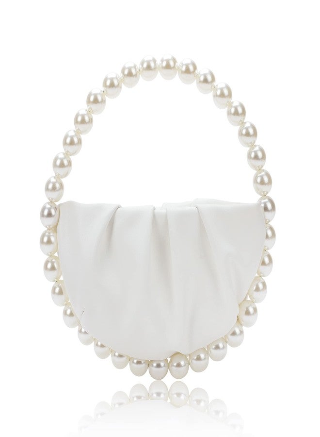 CARIEDO Pearl Soft Face Pleated Handbag Advanced Evening Bag Party Prom Bride Purse Phone Clutch Purse, White, Small, Gatsby Style - Image 1