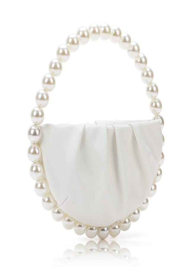 CARIEDO Pearl Soft Face Pleated Handbag Advanced Evening Bag Party Prom Bride Purse Phone Clutch Purse, White, Small, Gatsby Style - Image 3