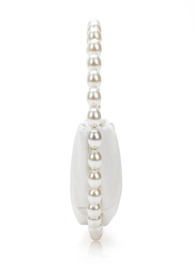 CARIEDO Pearl Soft Face Pleated Handbag Advanced Evening Bag Party Prom Bride Purse Phone Clutch Purse, White, Small, Gatsby Style - Image 4