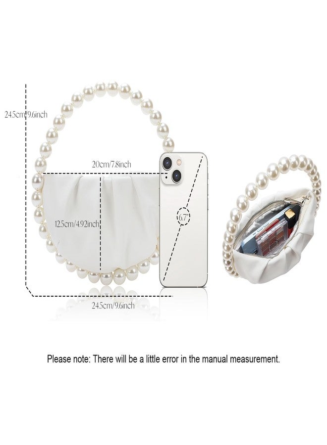 CARIEDO Pearl Soft Face Pleated Handbag Advanced Evening Bag Party Prom Bride Purse Phone Clutch Purse, White, Small, Gatsby Style - Image 5