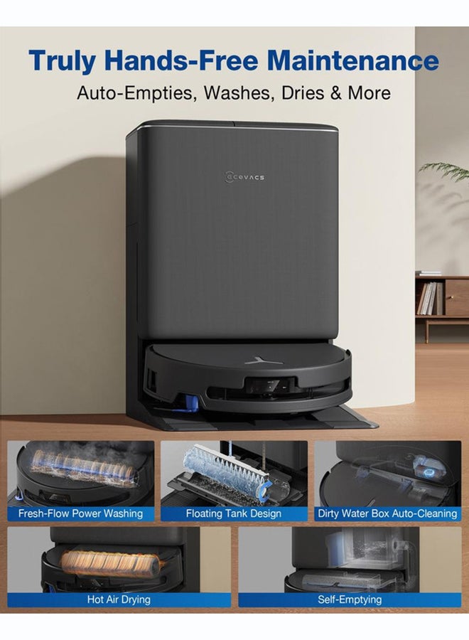 إيكوفاكس روبوت تنظيف وممسحة ECOVACS DEEBOT T90 OMNI بقاعدة تفريغ وتنظيف ذاتية، قوة شفط 30,000 باسكال، تقنية TruEdge 3.0 لتنظيف الحواف والزوايا، نظام OZMO Roller 3.0 للمسح العميق، تقنية ZeroTangle 4.0 لمنع تشابك الشعر، تنظيف بالماء الساخن 75°م، مساعد ذكي YIKO بالذكاء الاصطناعي، تفريغ تلقائي للأتربة، أسود 2000 W T90 Omni أسود - Image 5