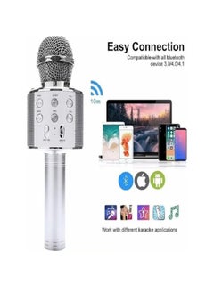 Generic Multifunctional Portable Wireless Singing Microphone with Speaker Bluetooth Microphone for All Smartphones (Silver)  - Image 2