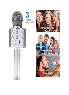 Generic Multifunctional Portable Wireless Singing Microphone with Speaker Bluetooth Microphone for All Smartphones (Silver)  - Image 3