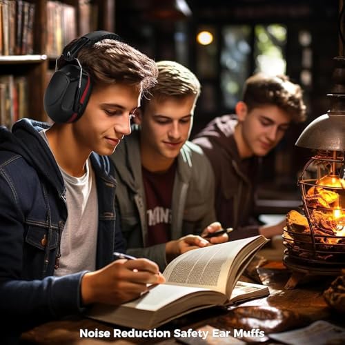 Techzere Safety Premium Ear Muffs: NRR:26dB SNR:33dB Adjustable & Foldable with Noise Reduction and Hearing Protection - Ideal for Shooting, Studying, Manufacturing, Construction (Red Black) - Image 5