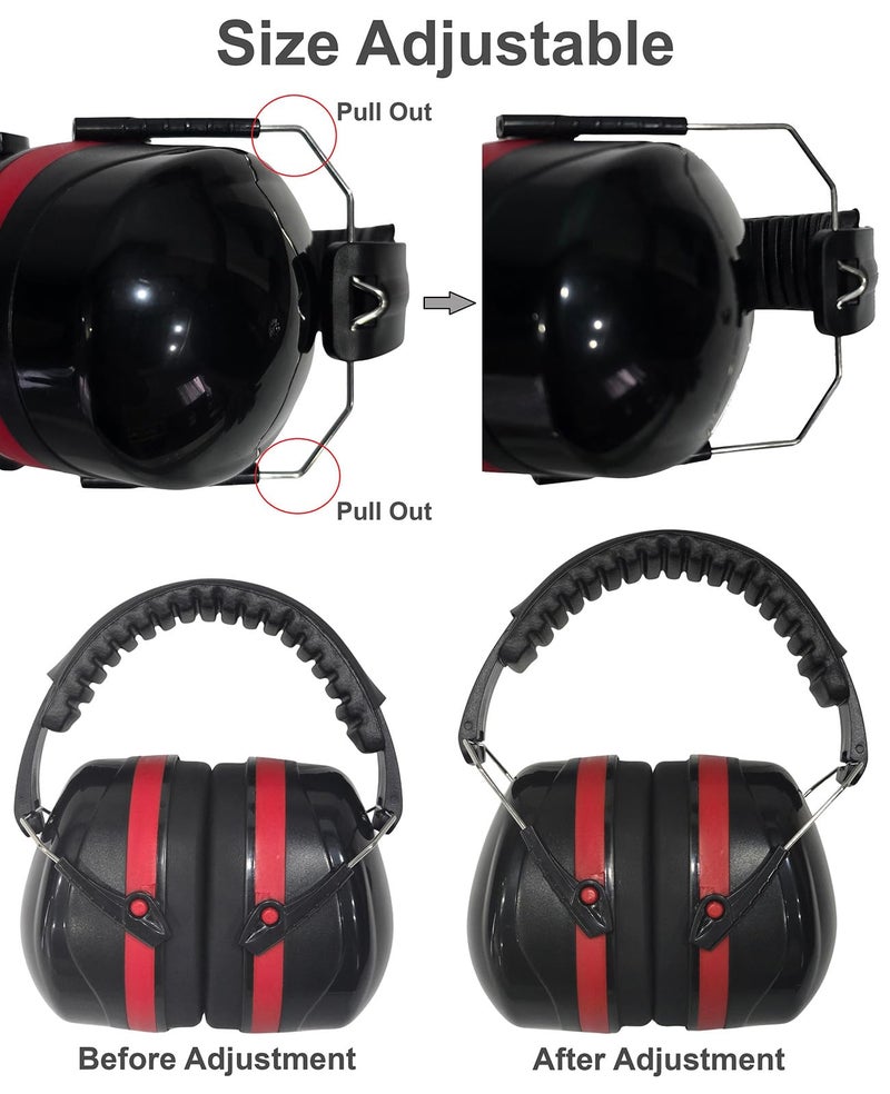 Techzere Safety Premium Ear Muffs: NRR:26dB SNR:33dB Adjustable & Foldable with Noise Reduction and Hearing Protection - Ideal for Shooting, Studying, Manufacturing, Construction (Red Black) - Image 3