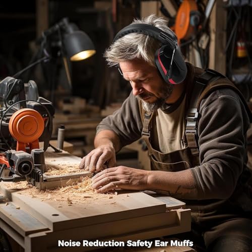 Techzere Safety Premium Ear Muffs: NRR:26dB SNR:33dB Adjustable & Foldable with Noise Reduction and Hearing Protection - Ideal for Shooting, Studying, Manufacturing, Construction (Red Black) - Image 4